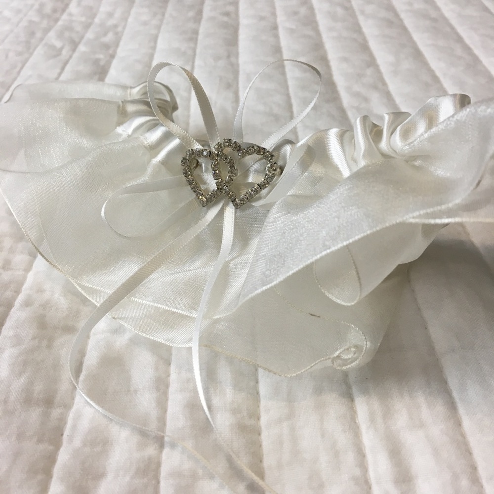 White Wedding Tulle Satin Crystal Garter